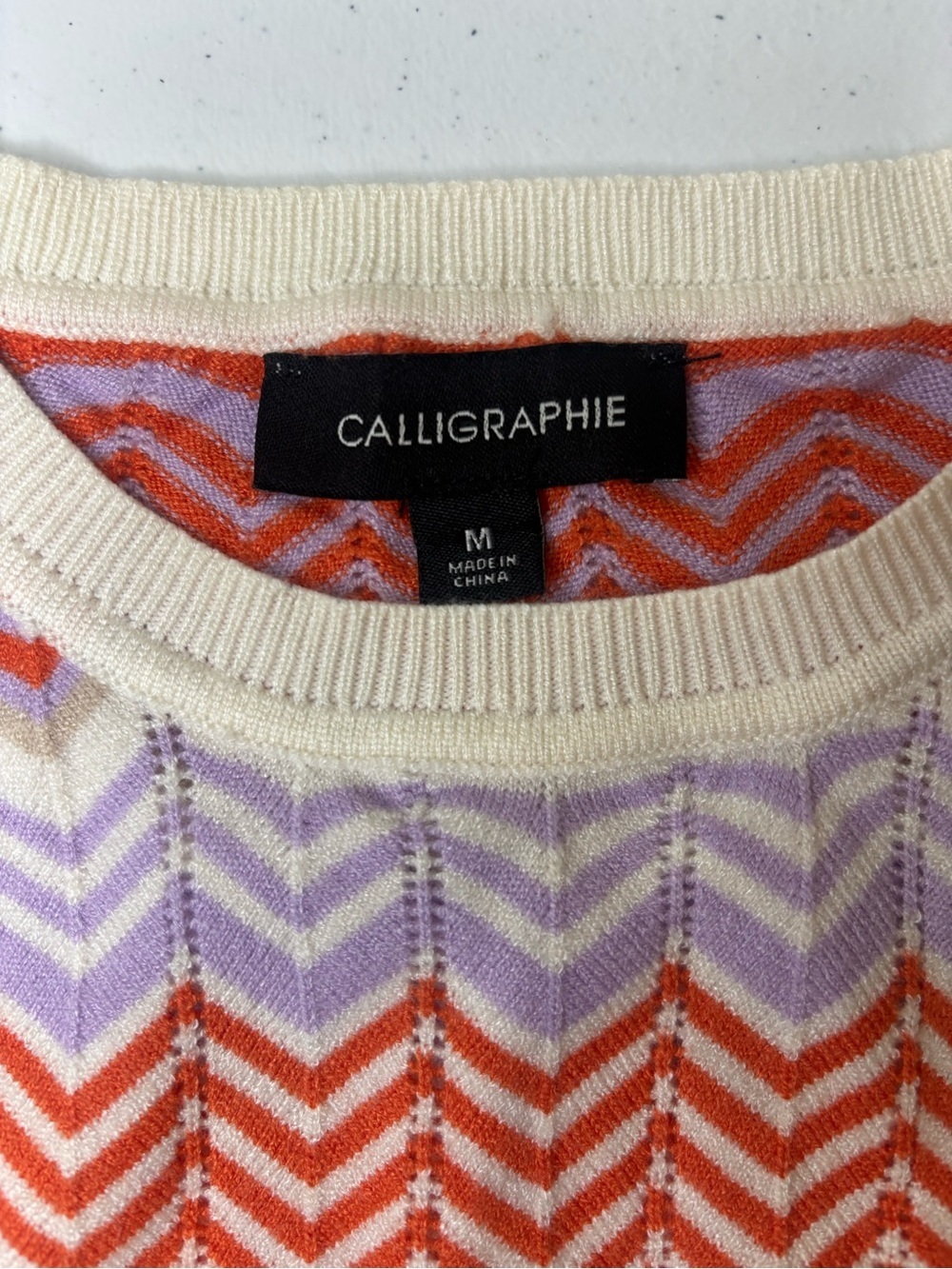 Calligraphie Chevron Stripe Short-Sleeve Knit Top Coral & Ivory Size - Picture 4 of 5